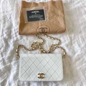 SOLD Vintage Chanel White Mini Matelasse Full Flap Bag Quilted Lambskin